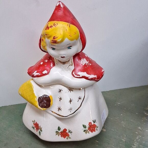 ANTIQUE HULL WARE LITTLE RED RIDING HOOD 13" COOKIE JAR # 967 1940's USA - Picture 2 of 9